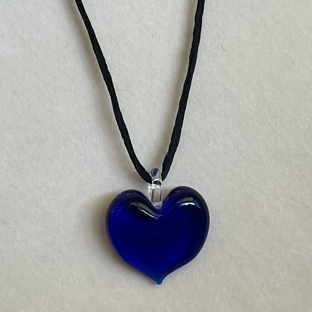 NWOT Italian Murano Glass Large Deep Purple Heart Pendant - Picture 9 of 12